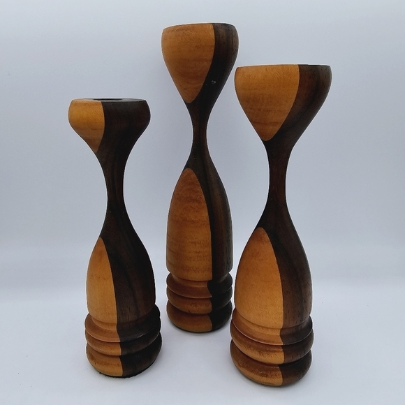 Two-Tone Wooden Candle Stick Holders - set of 3 - Picture 1 of 8